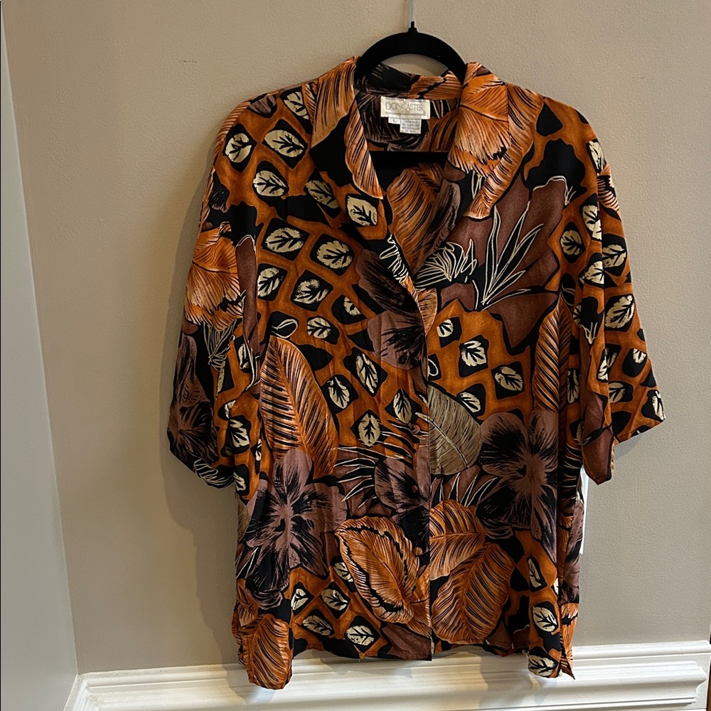 Doncaster Silks Tropical Print Short Sleeve Shirt Size Large